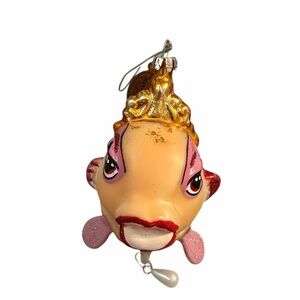 Katherine's Collection Gold Pink Fish  Anthropomorphic Glass Red Lips Ornament 🌺